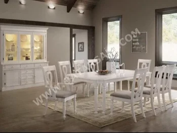 طاولة طعام مع كراسي وبوفيه  - أبيض  - 8 مقاعد