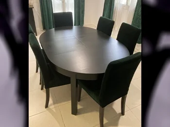 طاولة طعام مع كراسي  - ايكيا  - أسود وأخضر  - 6 مقاعد