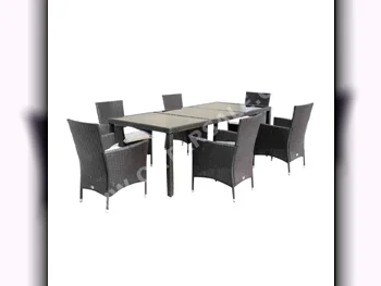 أثاث اخارجي - اللون الرمادي  - طاولة مع كراسي  -عدد المقاعد 6