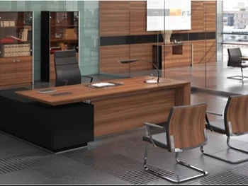 المكاتب ومكاتب الحاسوب - مكتب مدير  - اللون البيج  - مع خزانة ذات 3 أدراج