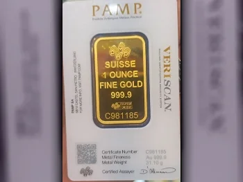 الذهب حسب الوزن  سبيكة ذهب  سويسرا  كلا الجنسين  31.1 غرام  الذهب الأصفر  عيار 24