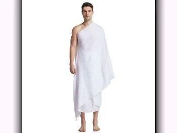 ملابس رجالي قطن \  لباس الاحرام  أبيض  قطر  قابل للتعديل  ضمان \ المقاس: مقاس حر